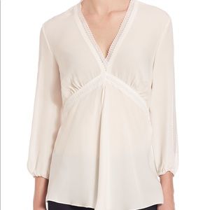 NWOT Elie Tahari Kacey Lace Trim Silk Blouse White